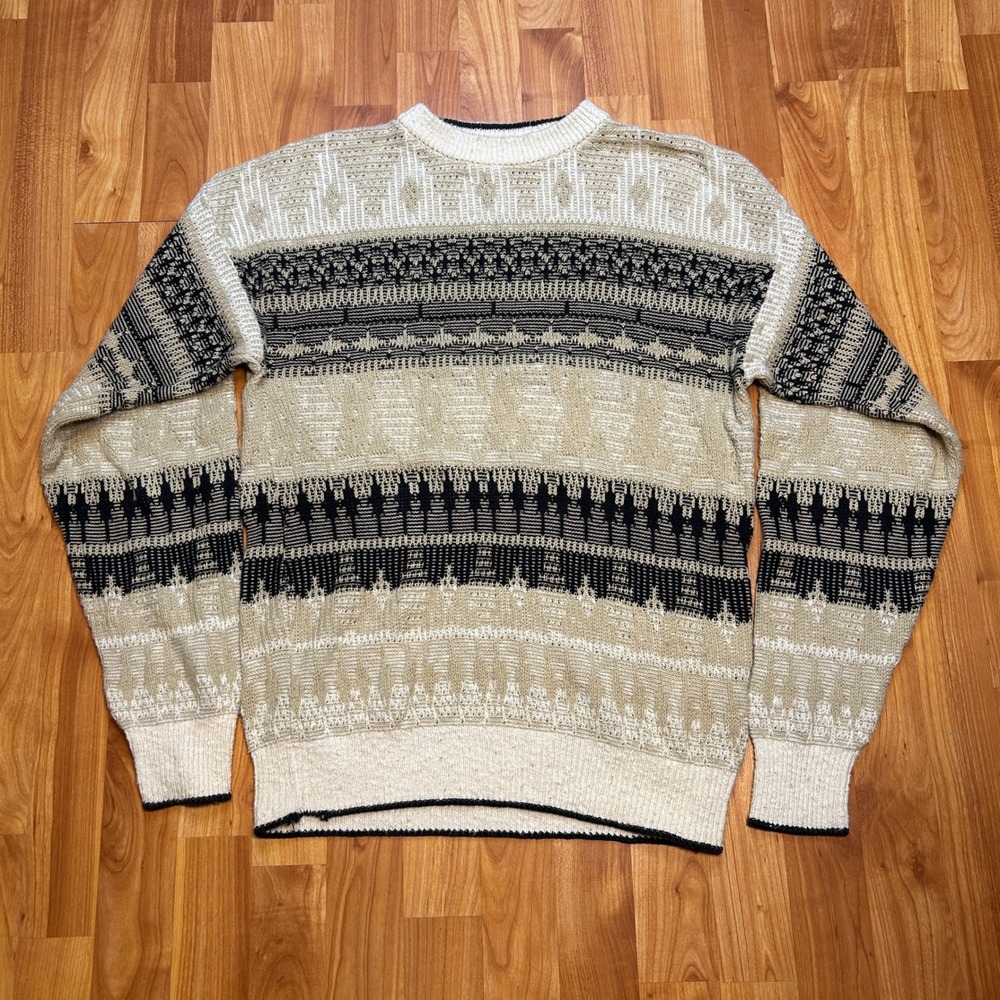 Vintage Tony Lambert Mens Sweater Large Tan Heavy Knit USA Made